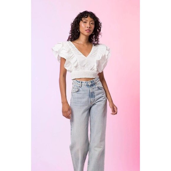 Line & Dot Hailey Top White Crop Boho Flutter